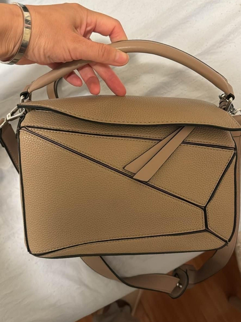 NEVER USED Neutral Tan Geometric Top-Handle Shoulder Bag Handbag + STRAP
